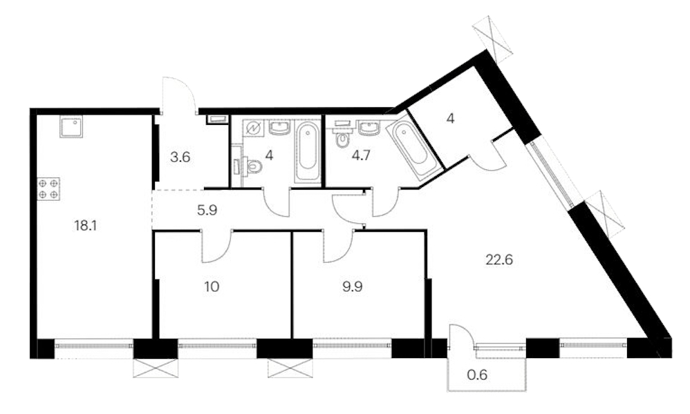 3-комнатная квартира 83.4 м², 3/14 эт., ЖК «Аэронавт»