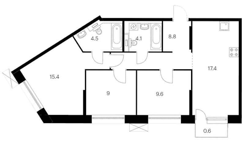3-комнатная квартира 69.4 м², 5/14 эт., ЖК «Аэронавт»
