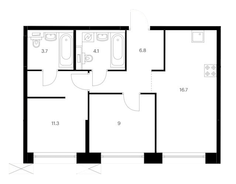 2-комнатная квартира 51.6 м², 5/14 эт., ЖК «Аэронавт»
