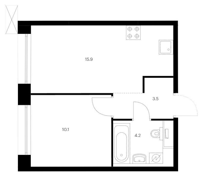 1-комнатная квартира 33.7 м², 6/14 эт., ЖК «Аэронавт»