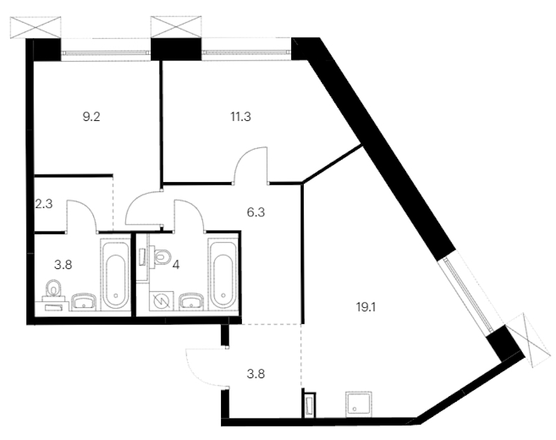 2-комнатная квартира 59.8 м², 6/14 эт., ЖК «Аэронавт»