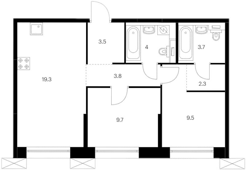 2-комнатная квартира 55.8 м², 7/14 эт., ЖК «Аэронавт»