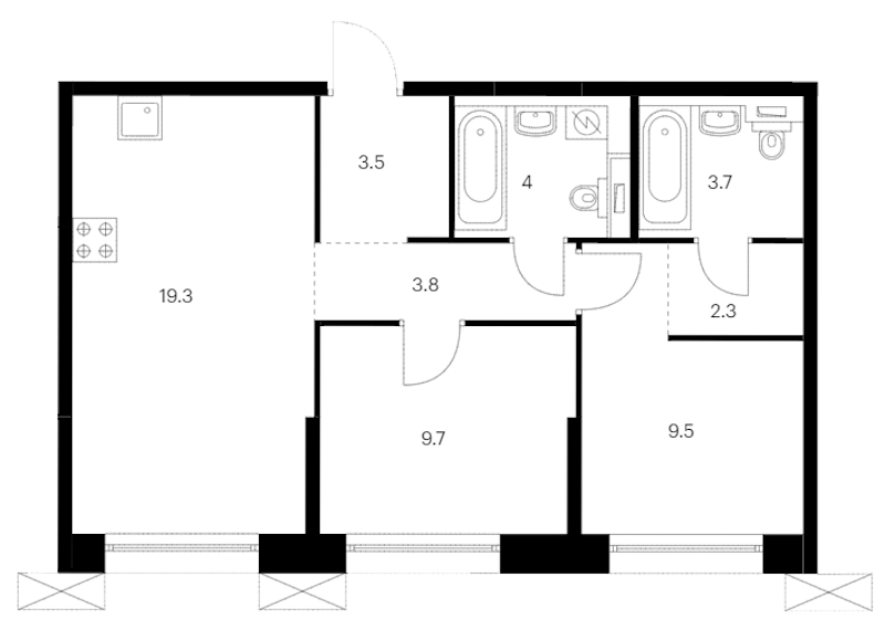 2-комнатная квартира 55.8 м², 12/14 эт., ЖК «Аэронавт»