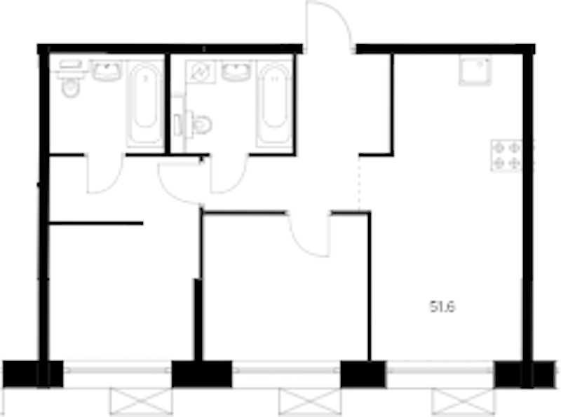 2-комнатная квартира 51.6 м², 13/14 эт., ЖК «Аэронавт»