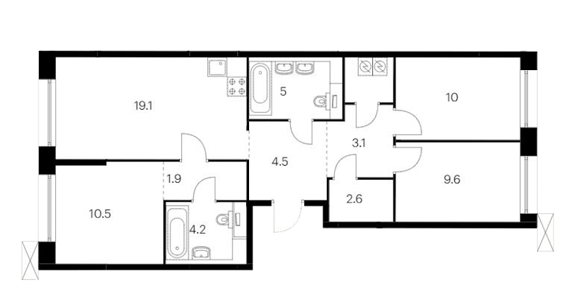 3-комнатная квартира 76.5 м², 13/14 эт., ЖК «Аэронавт»