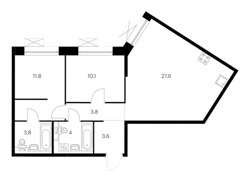 2-комнатная квартира 65 м², 13/14 эт., ЖК «Аэронавт»
