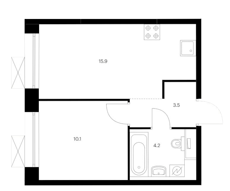1-комнатная квартира 33.7 м², 14/14 эт., ЖК «Аэронавт»