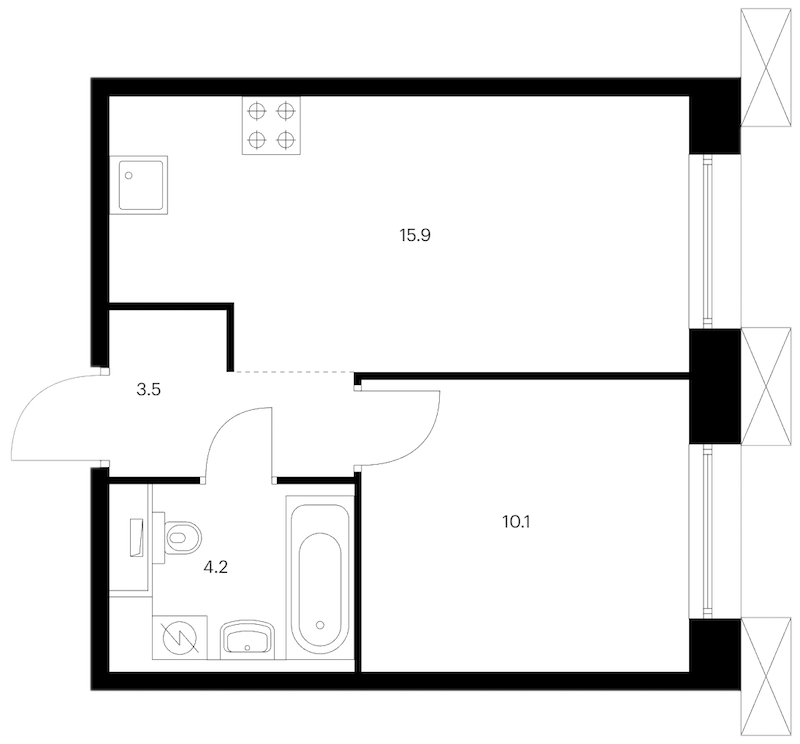 1-комнатная квартира 33.7 м², 2/13 эт., ЖК «Аэронавт»