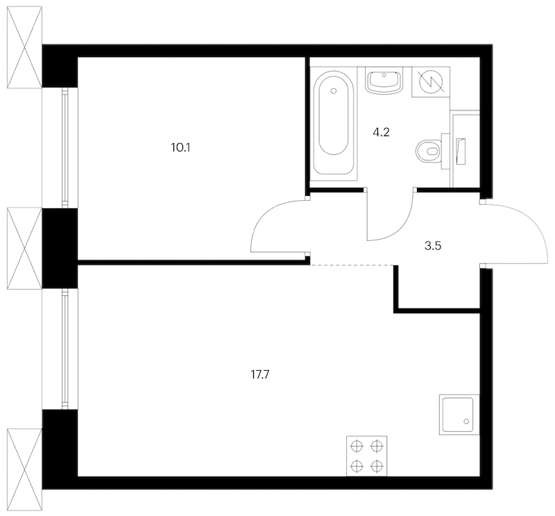1-комнатная квартира 35.5 м², 2/13 эт., ЖК «Аэронавт»