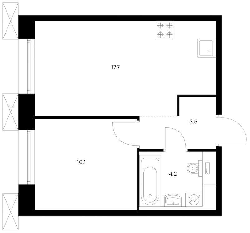 1-комнатная квартира 35.5 м², 2/13 эт., ЖК «Аэронавт»