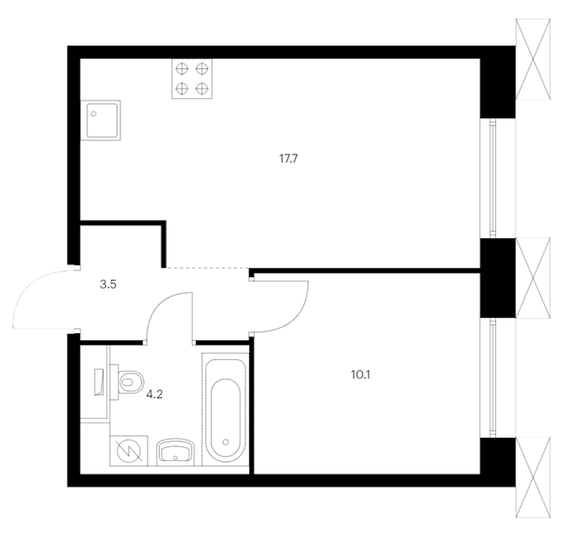 1-комнатная квартира 35.5 м², 4/13 эт., ЖК «Аэронавт»