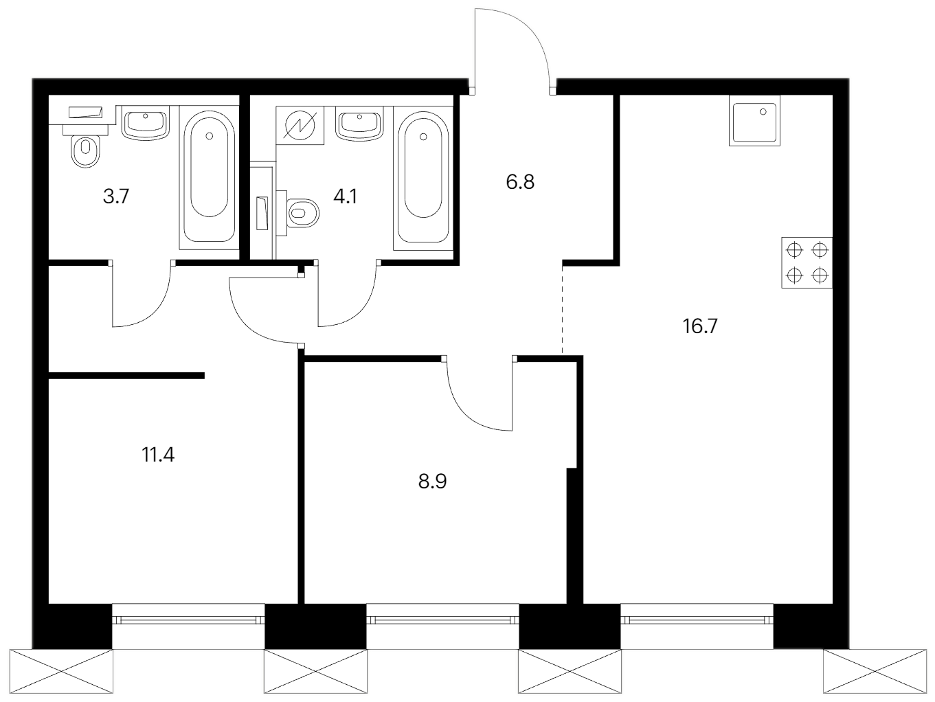 2-комнатная квартира 51.6 м², 4/13 эт., ЖК «Аэронавт»