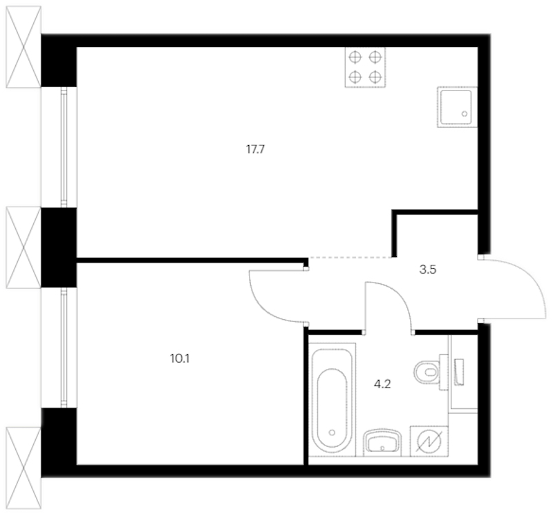 1-комнатная квартира 35.5 м², 5/13 эт., ЖК «Аэронавт»