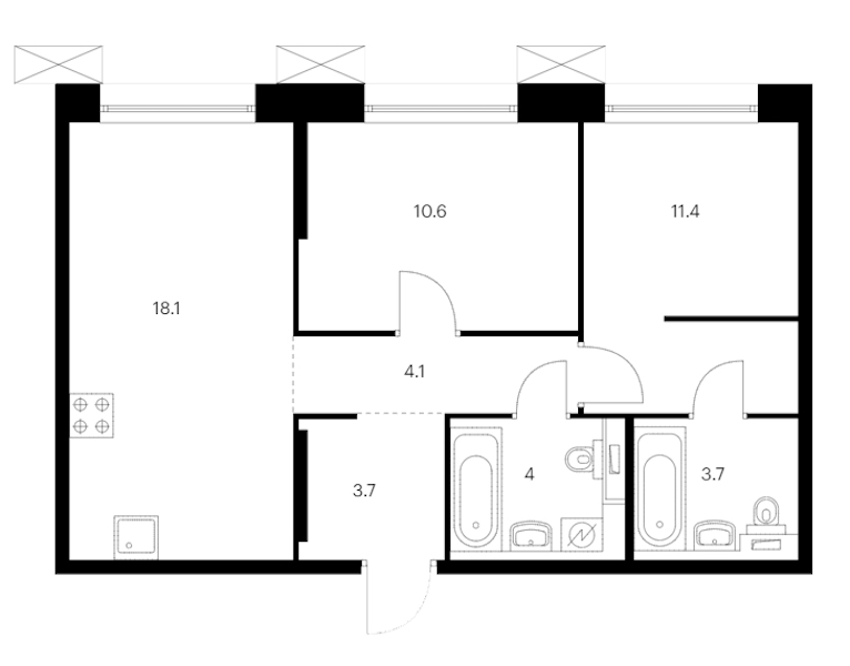2-комнатная квартира 55.6 м², 5/13 эт., ЖК «Аэронавт»