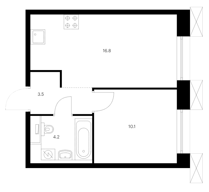 1-комнатная квартира 34.6 м², 6/13 эт., ЖК «Аэронавт»