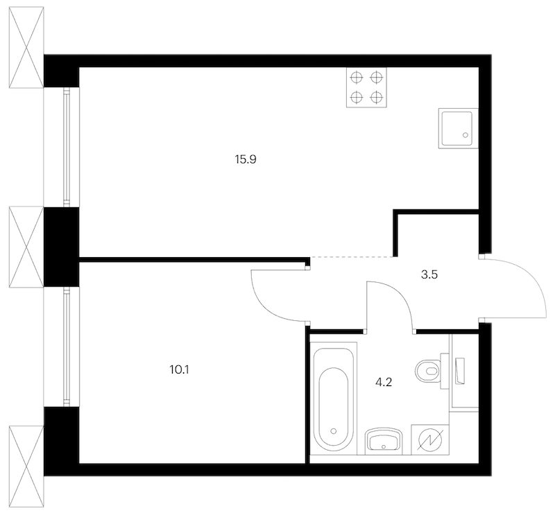 1-комнатная квартира 33.7 м², 6/13 эт., ЖК «Аэронавт»