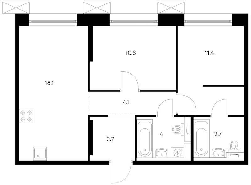 2-комнатная квартира 55.6 м², 6/13 эт., ЖК «Аэронавт»