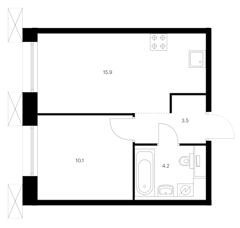 1-комнатная квартира 33.7 м², 7/13 эт., ЖК «Аэронавт»