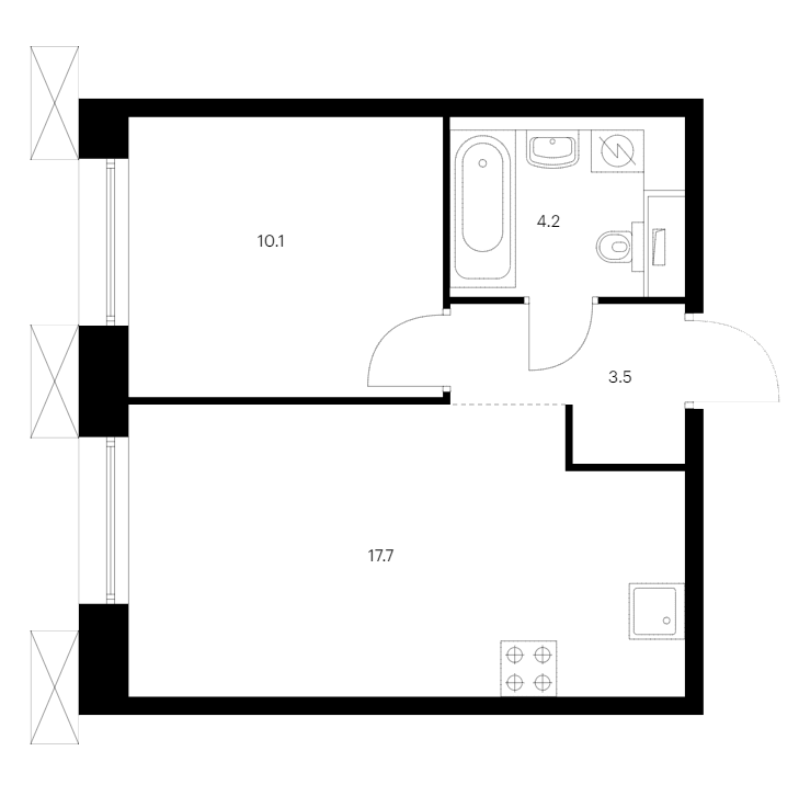 1-комнатная квартира 35.5 м², 7/13 эт., ЖК «Аэронавт»