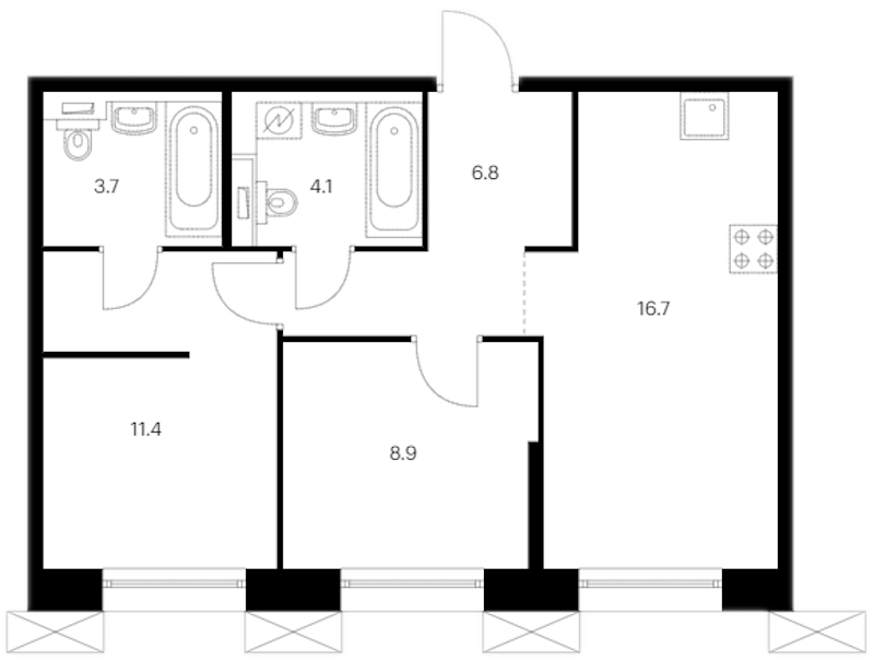 2-комнатная квартира 51.6 м², 7/13 эт., ЖК «Аэронавт»