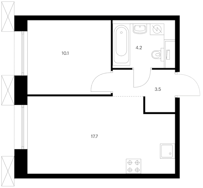 1-комнатная квартира 35.5 м², 10/13 эт., ЖК «Аэронавт»