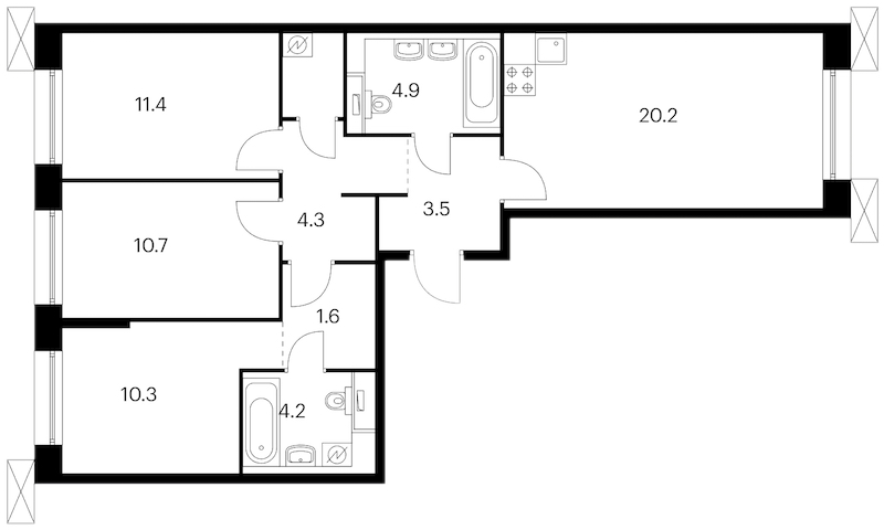 3-комнатная квартира 76.3 м², 10/13 эт., ЖК «Аэронавт»