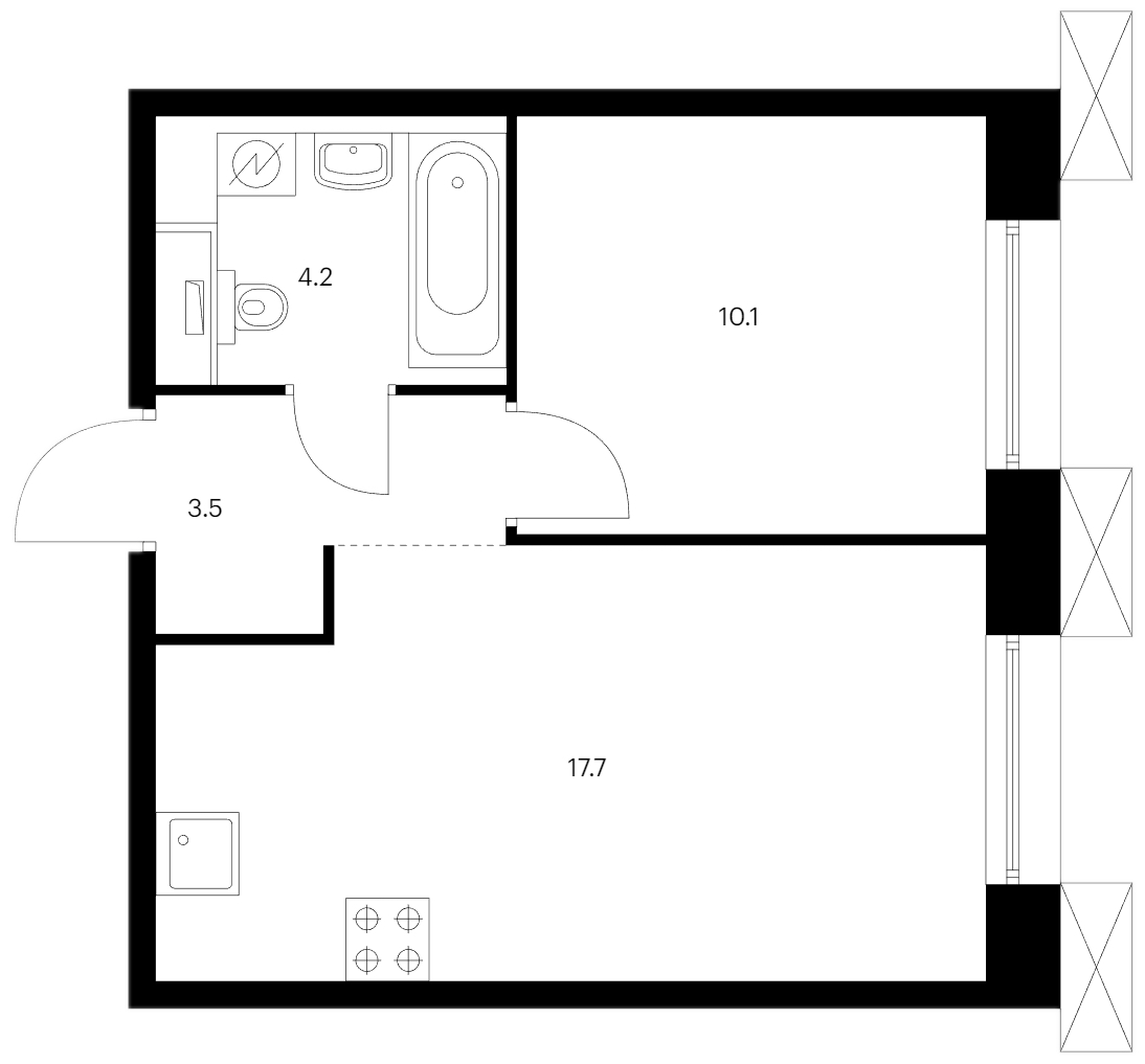 1-комнатная квартира 35.5 м², 12/13 эт., ЖК «Аэронавт»