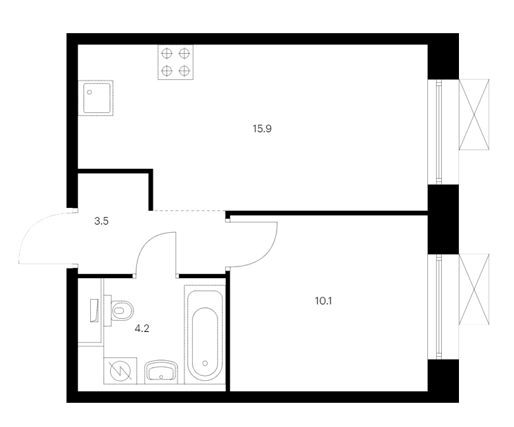 1-комнатная квартира 33.7 м², 12/13 эт., ЖК «Аэронавт»