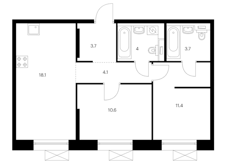 2-комнатная квартира 55.6 м², 12/13 эт., ЖК «Аэронавт»