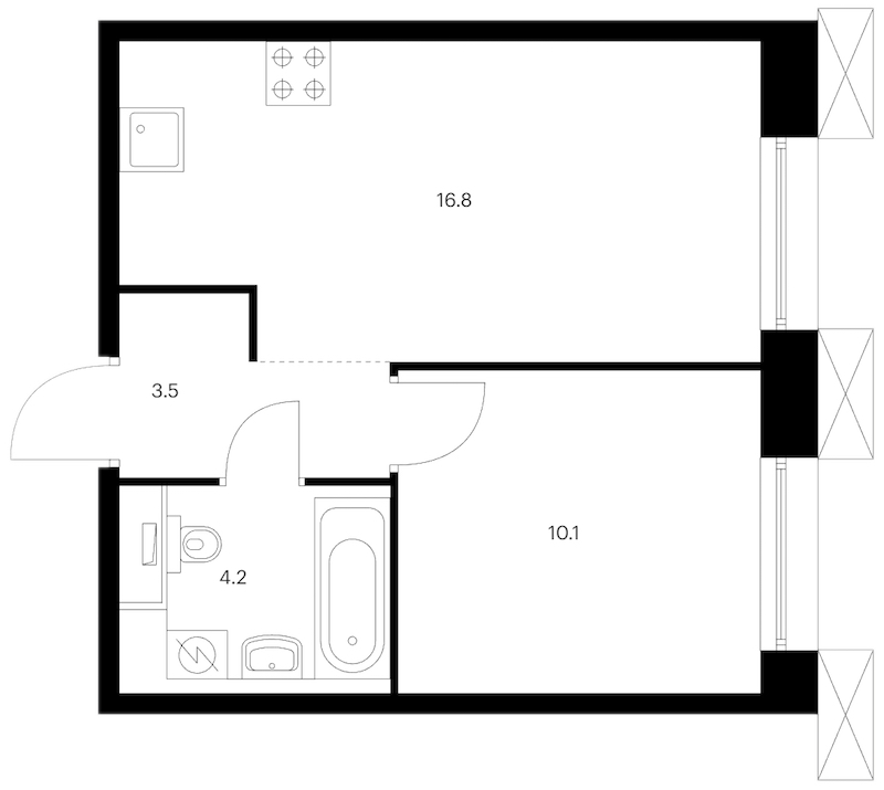 1-комнатная квартира 34.6 м², 13/13 эт., ЖК «Аэронавт»