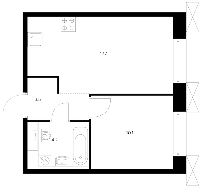 1-комнатная квартира 35.5 м², 13/13 эт., ЖК «Аэронавт»