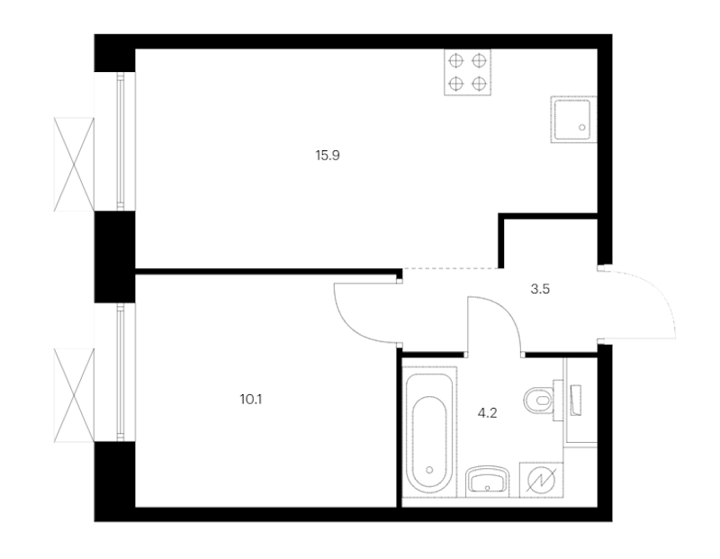 1-комнатная квартира 33.7 м², 13/13 эт., ЖК «Аэронавт»