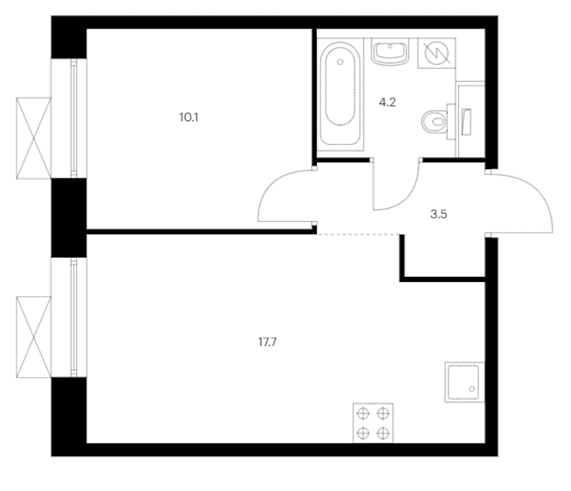 1-комнатная квартира 35.5 м², 13/13 эт., ЖК «Аэронавт»