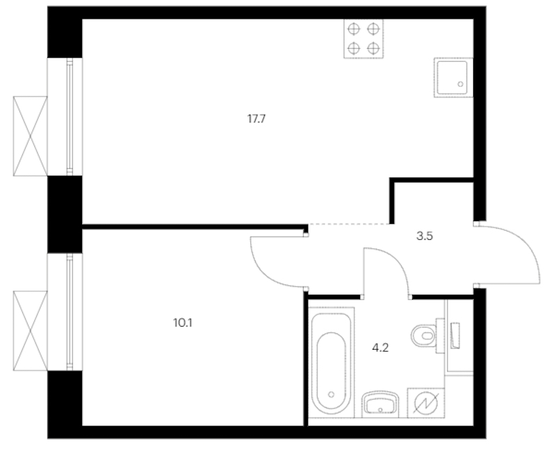 1-комнатная квартира 35.5 м², 13/13 эт., ЖК «Аэронавт»