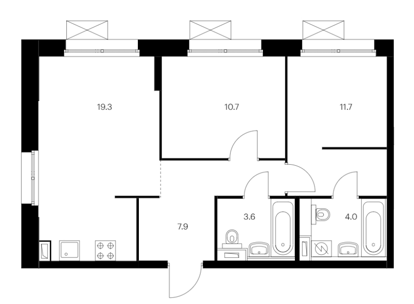 2-комнатная квартира 57.2 м², 9/12 эт., ЖК «Аэронавт»