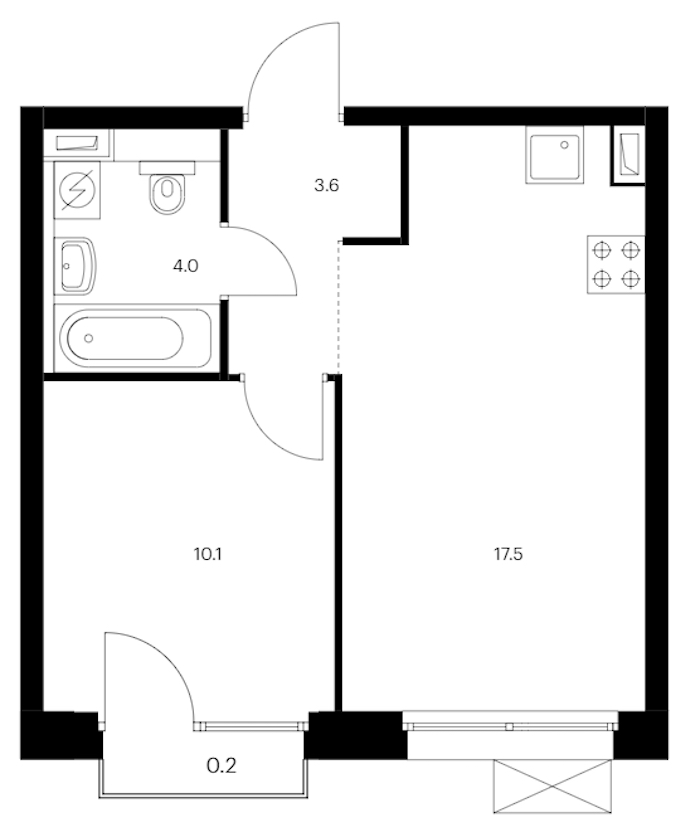 1-комнатная квартира 35.4 м², 11/12 эт., ЖК «Аэронавт»