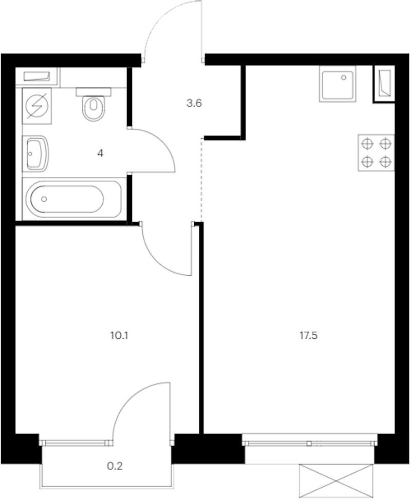 1-комнатная квартира 35.4 м², 9/12 эт., ЖК «Аэронавт»