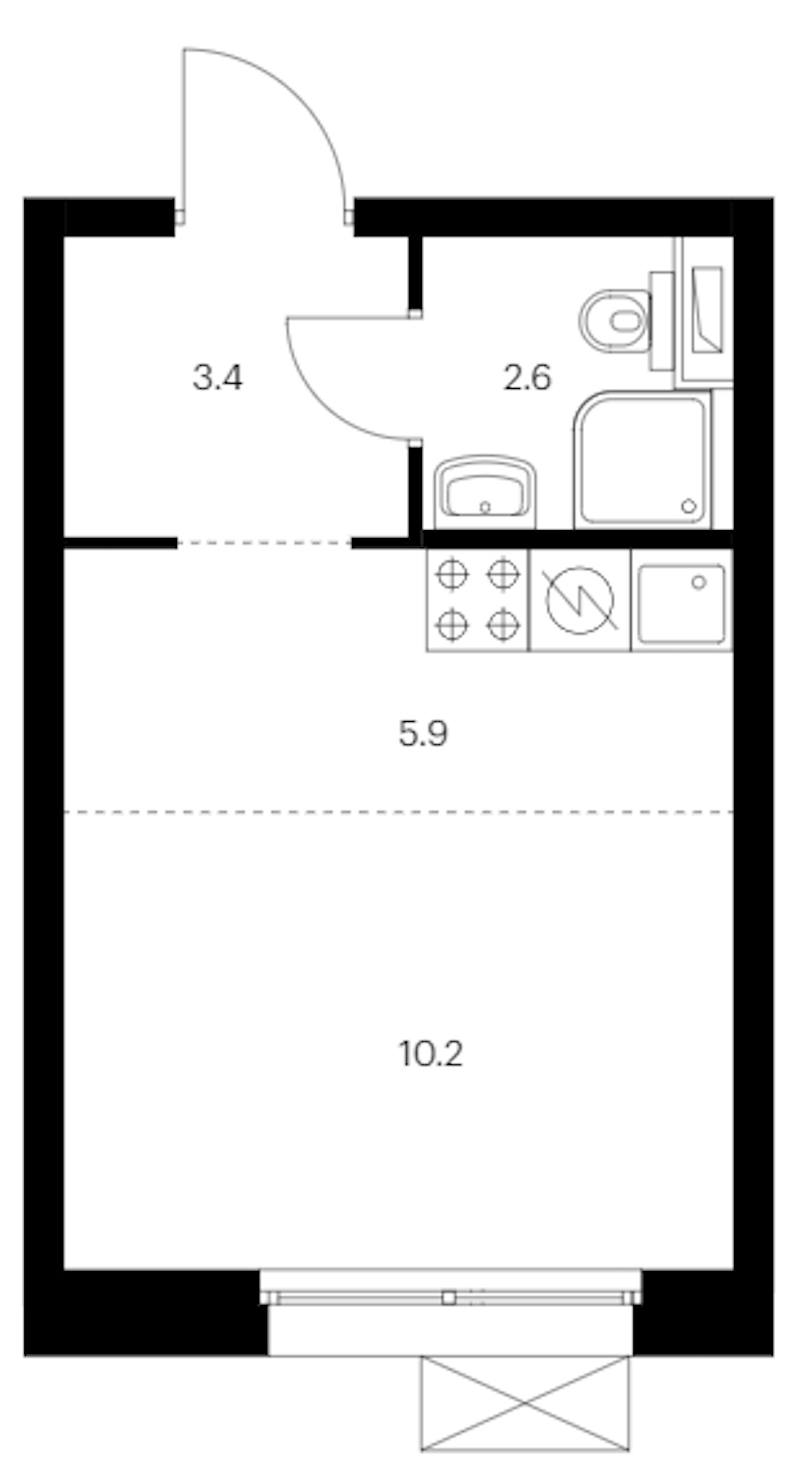 Квартира студия 22.1 м², 12/12 эт., ЖК «Аэронавт»