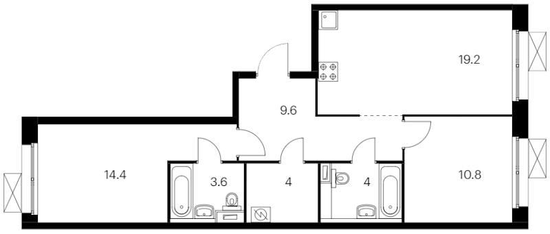2-комнатная квартира 65.6 м², 8/12 эт., ЖК «Аэронавт»
