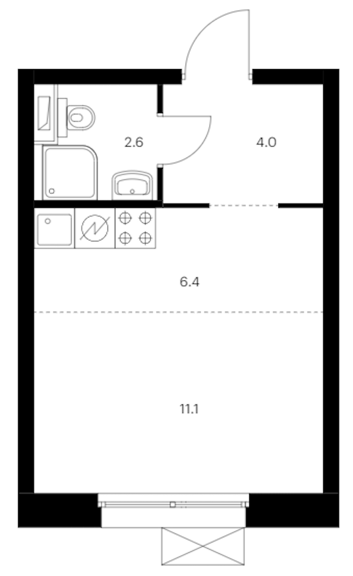 Квартира студия 24.1 м², 10/12 эт., ЖК «Аэронавт»