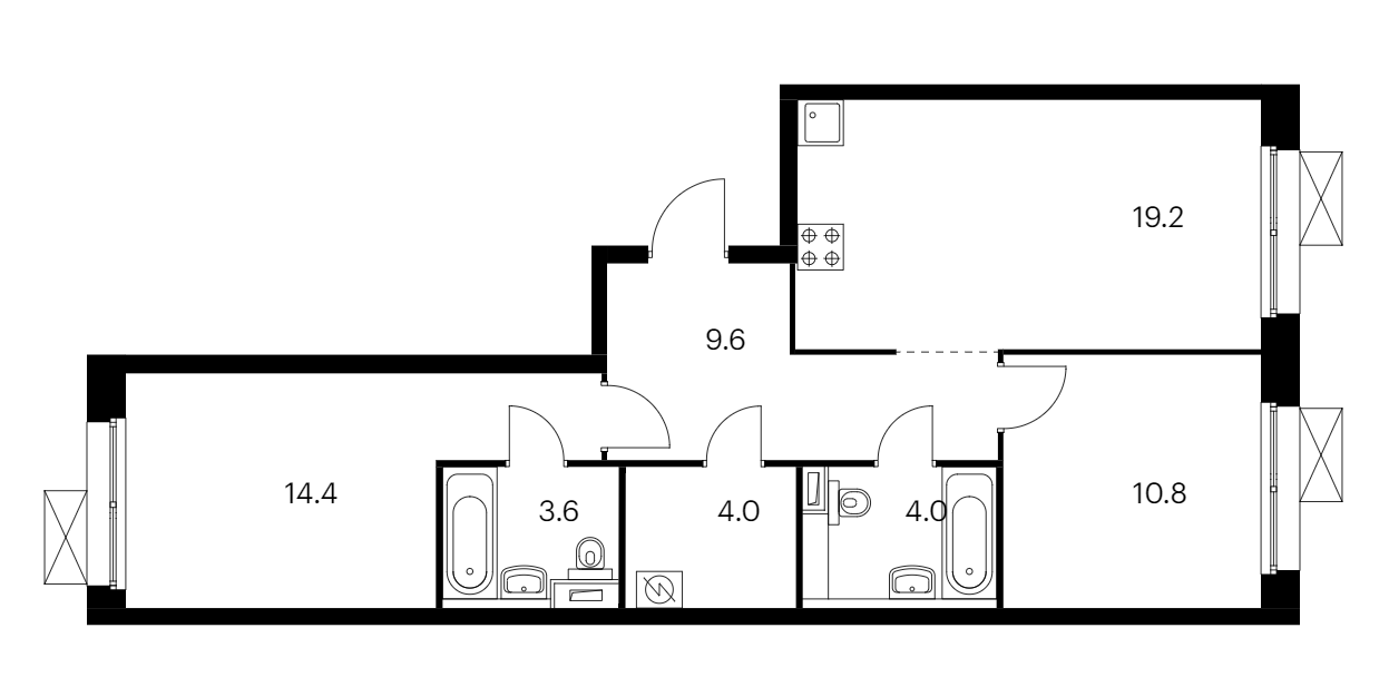 2-комнатная квартира 65.6 м², 10/12 эт., ЖК «Аэронавт»