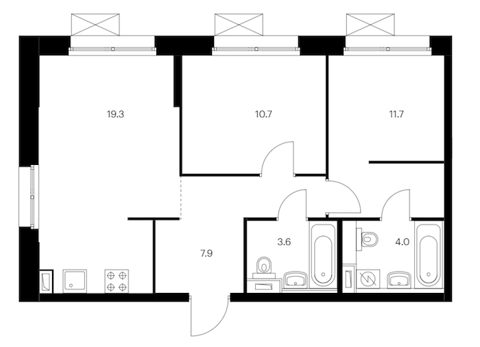 2-комнатная квартира 57.2 м², 2/12 эт., ЖК «Аэронавт»