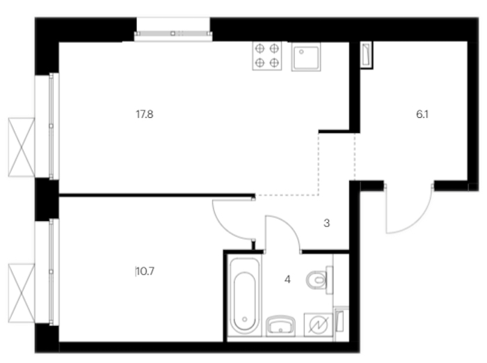 1-комнатная квартира 41.6 м², 10/12 эт., ЖК «Аэронавт»
