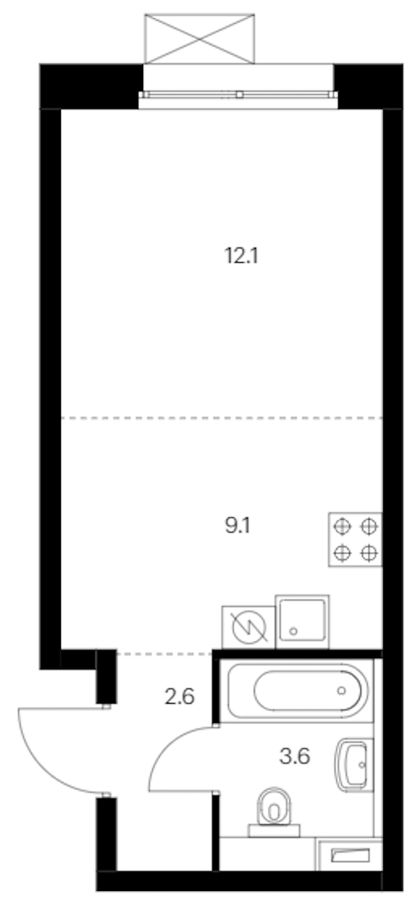 Квартира студия 27.4 м², 10/12 эт., ЖК «Аэронавт»