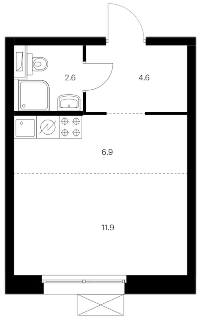 Квартира студия 26 м², 7/12 эт., ЖК «Аэронавт»