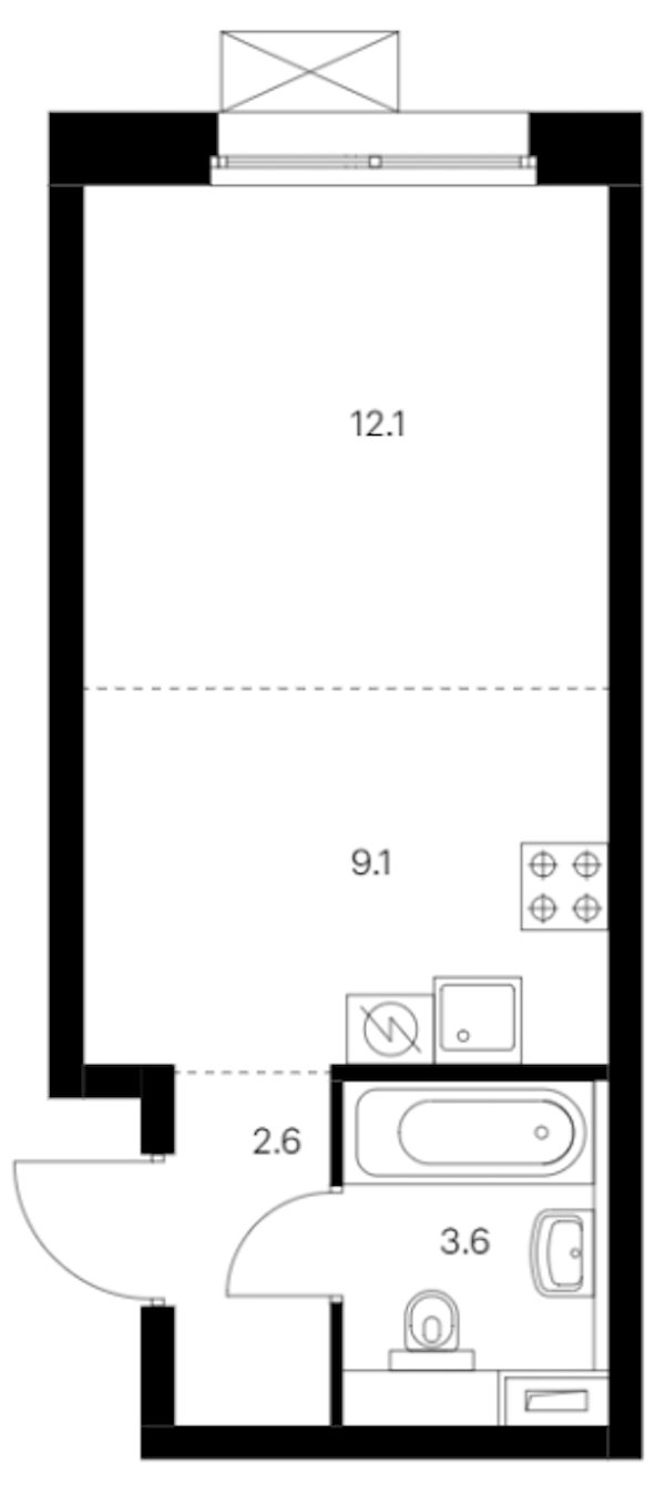 Квартира студия 27.4 м², 8/12 эт., ЖК «Аэронавт»