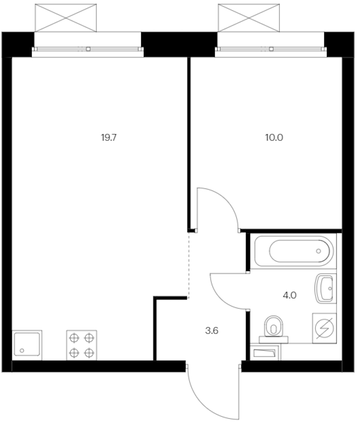 1-комнатная квартира 37.3 м², 11/12 эт., ЖК «Аэронавт»