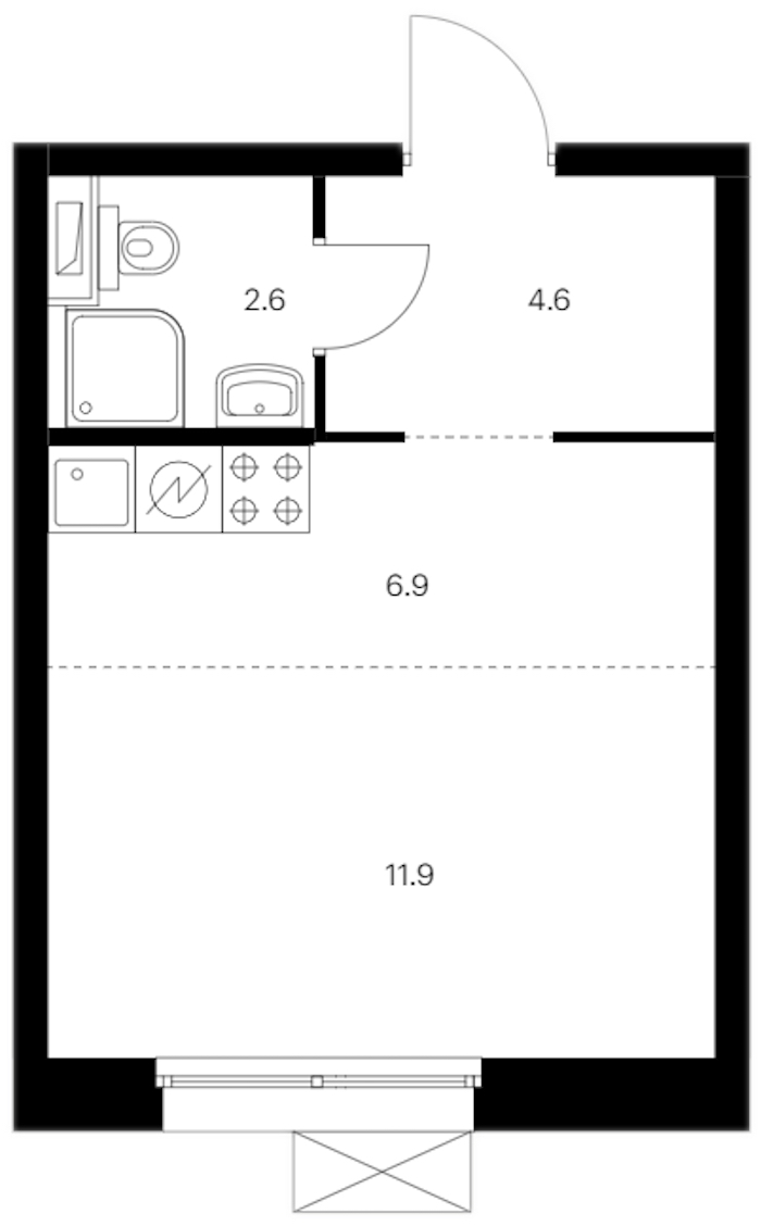 Квартира студия 26 м², 11/12 эт., ЖК «Аэронавт»