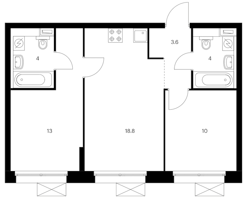 2-комнатная квартира 53.4 м², 10/12 эт., ЖК «Аэронавт»