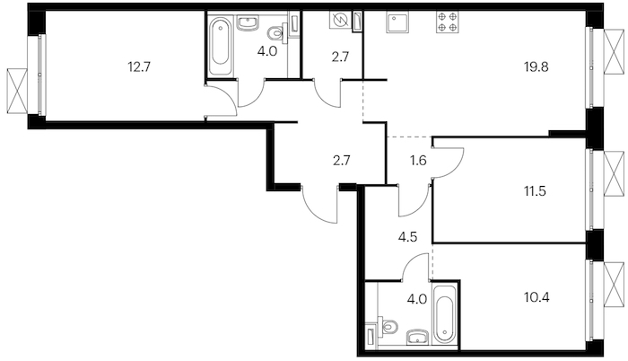 3-комнатная квартира 80.7 м², 11/12 эт., ЖК «Аэронавт»
